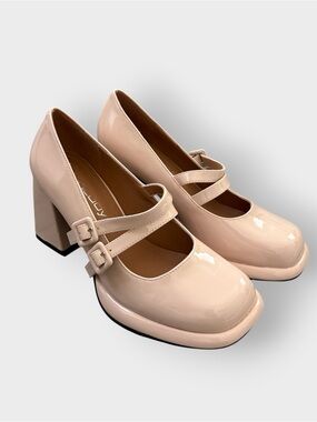 Unilady Nude Mary Jane Strappy Buckle Chunky Block Heels - Pirincess-10 NIB